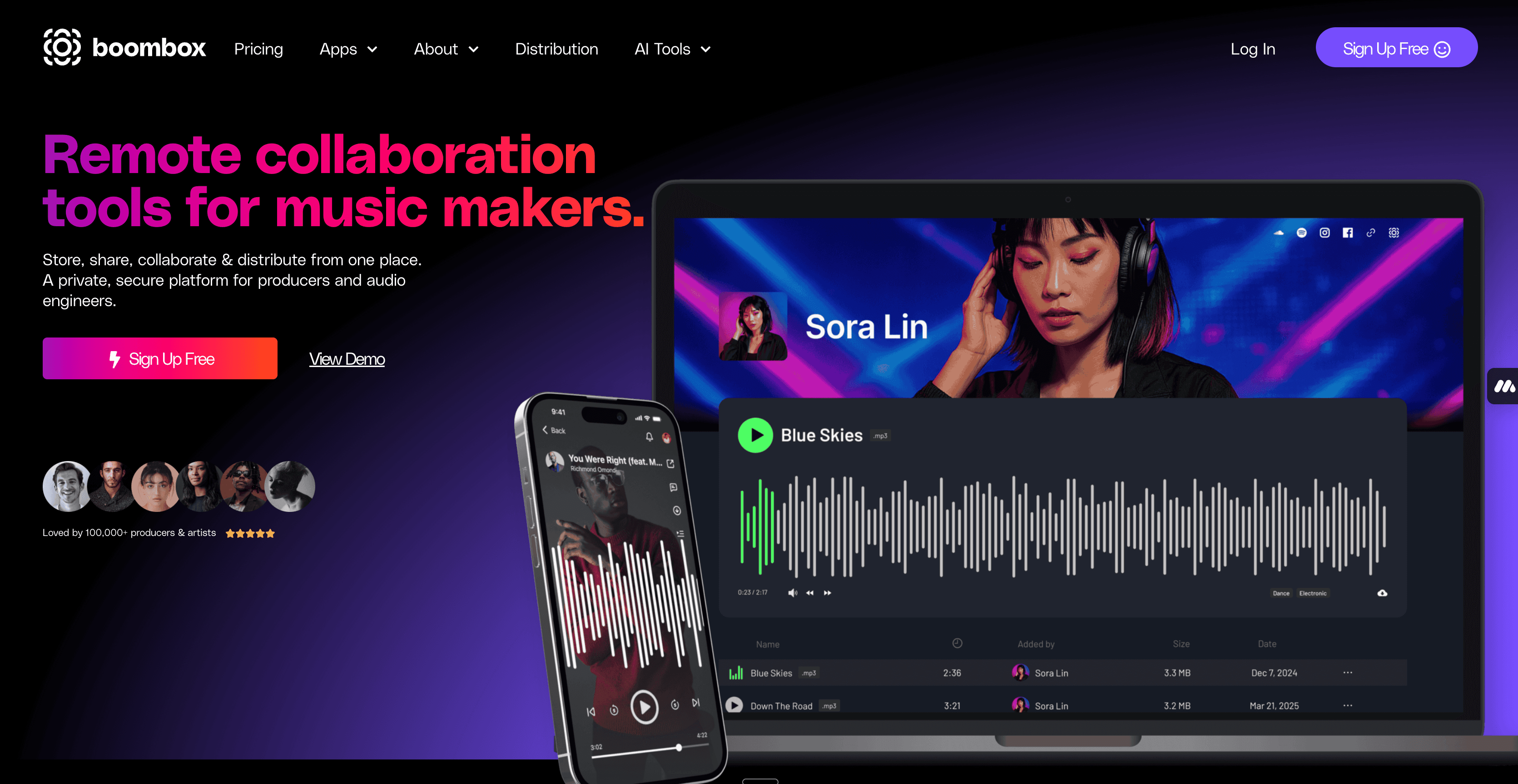 Screenshot of Boombox Music Collaboration project